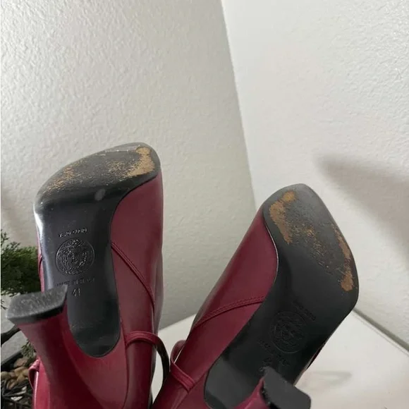 Versace Burgundy Leather Heeled Boots - Picture 10 of 12